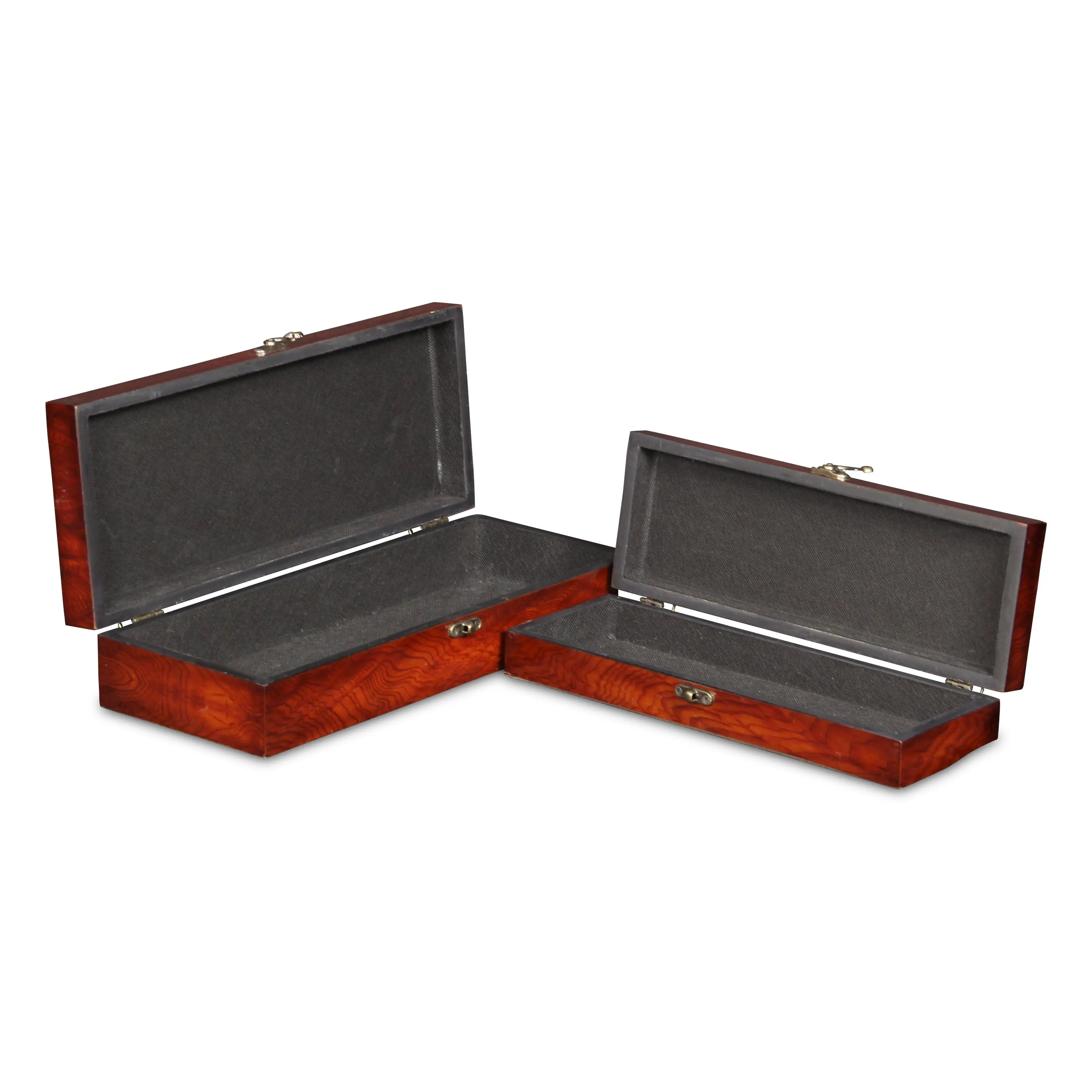 Set of Two Brown Nesting Wood Organizing Box With Lid Homeroots Office