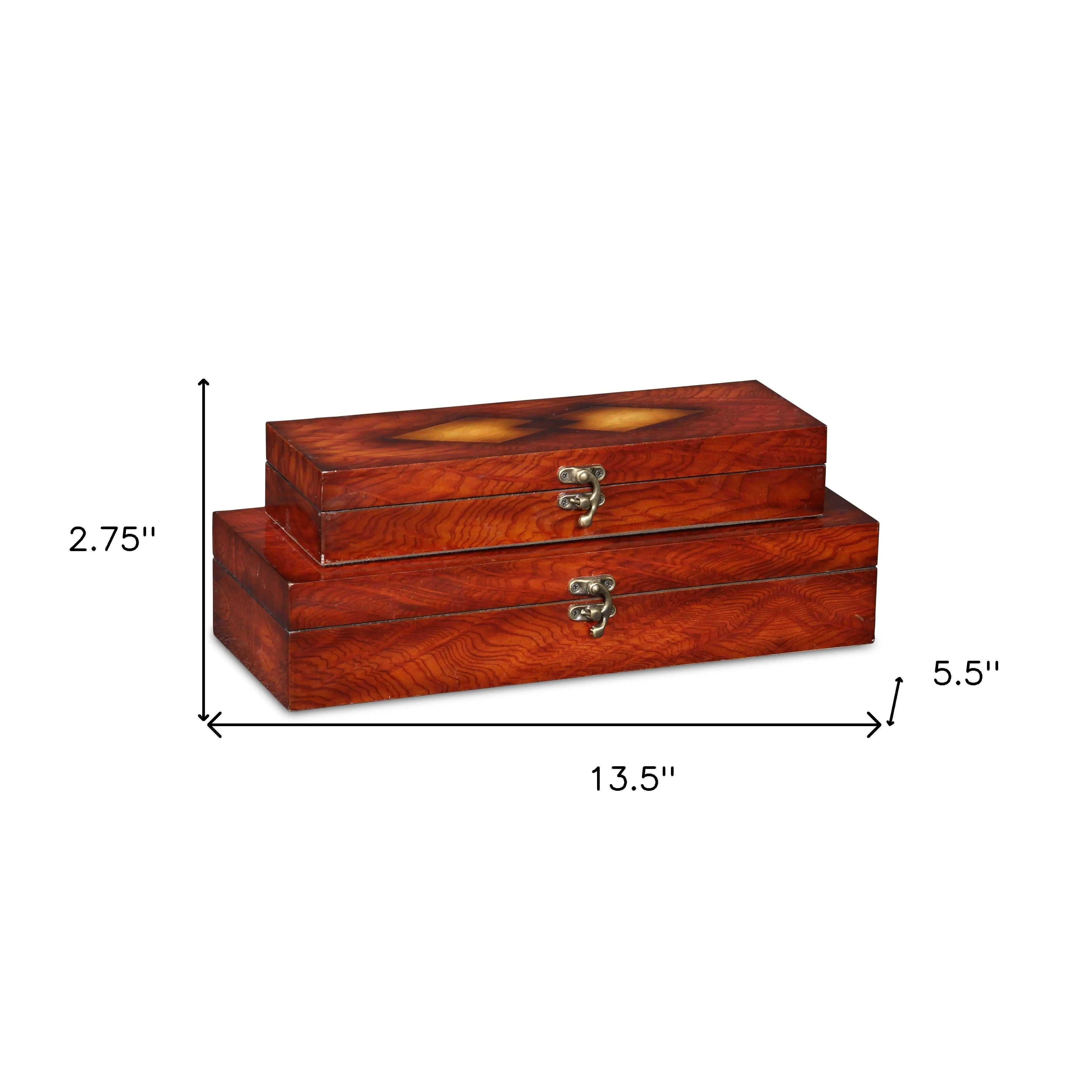 Set of Two Brown Nesting Wood Organizing Box With Lid Homeroots Office