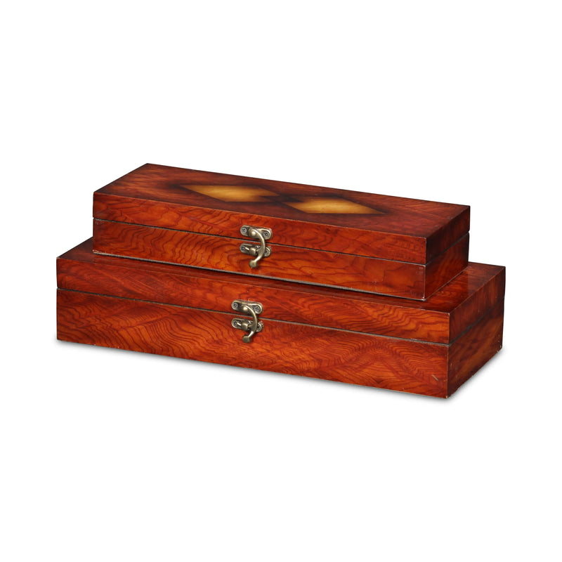 Set of Two Brown Nesting Wood Organizing Box With Lid Homeroots Office