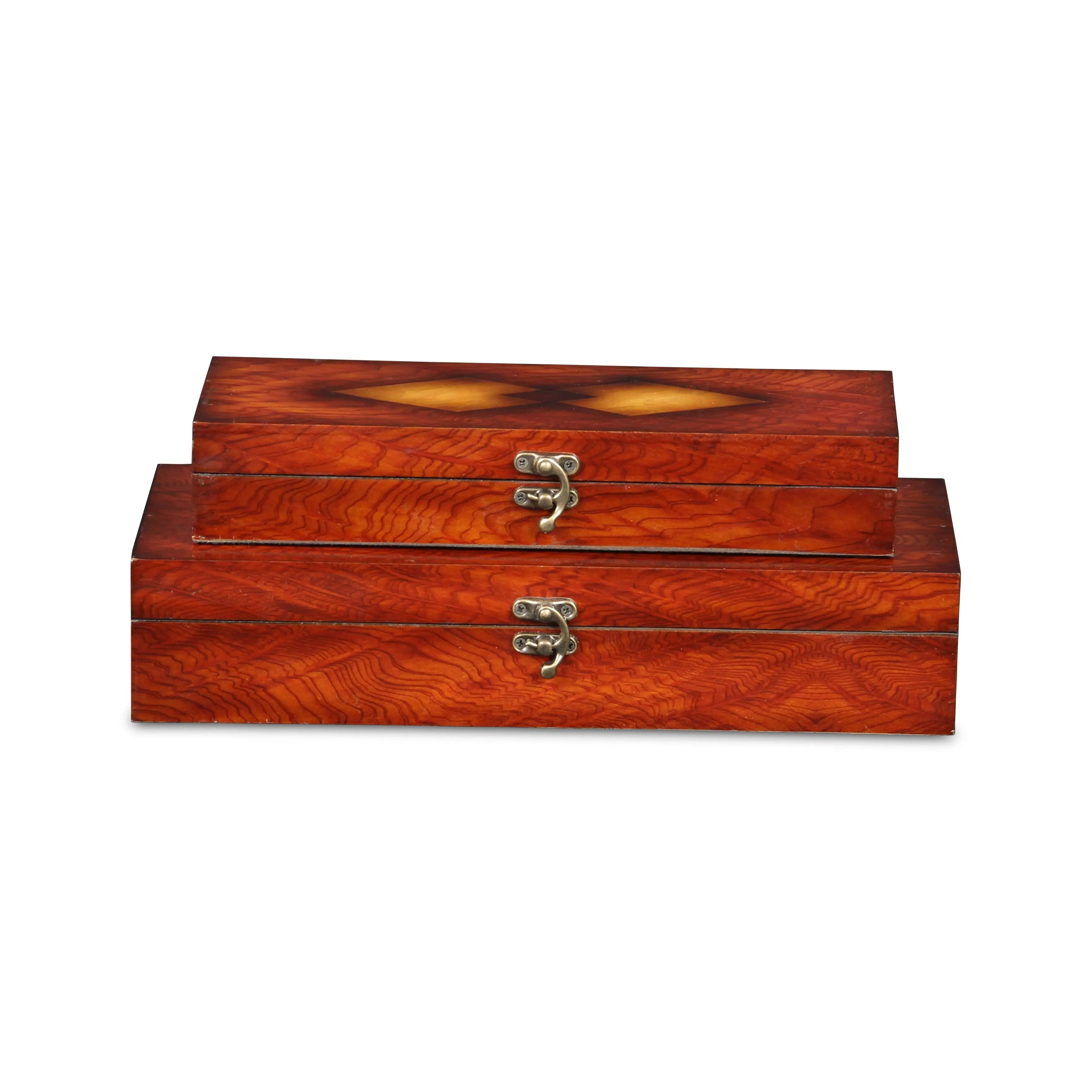 Set of Two Brown Nesting Wood Organizing Box With Lid Homeroots Office