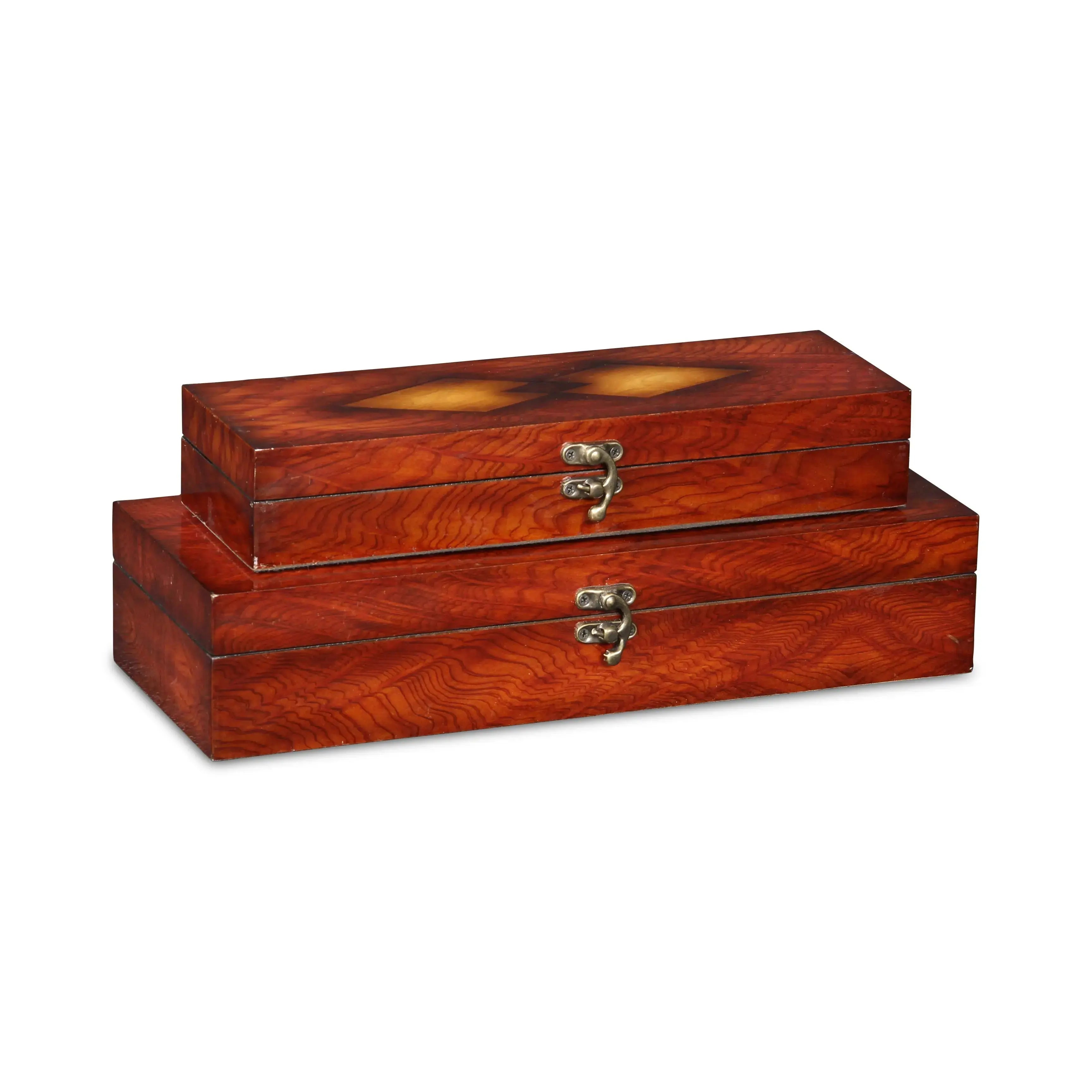 Set of Two Brown Nesting Wood Organizing Box With Lid Homeroots Office