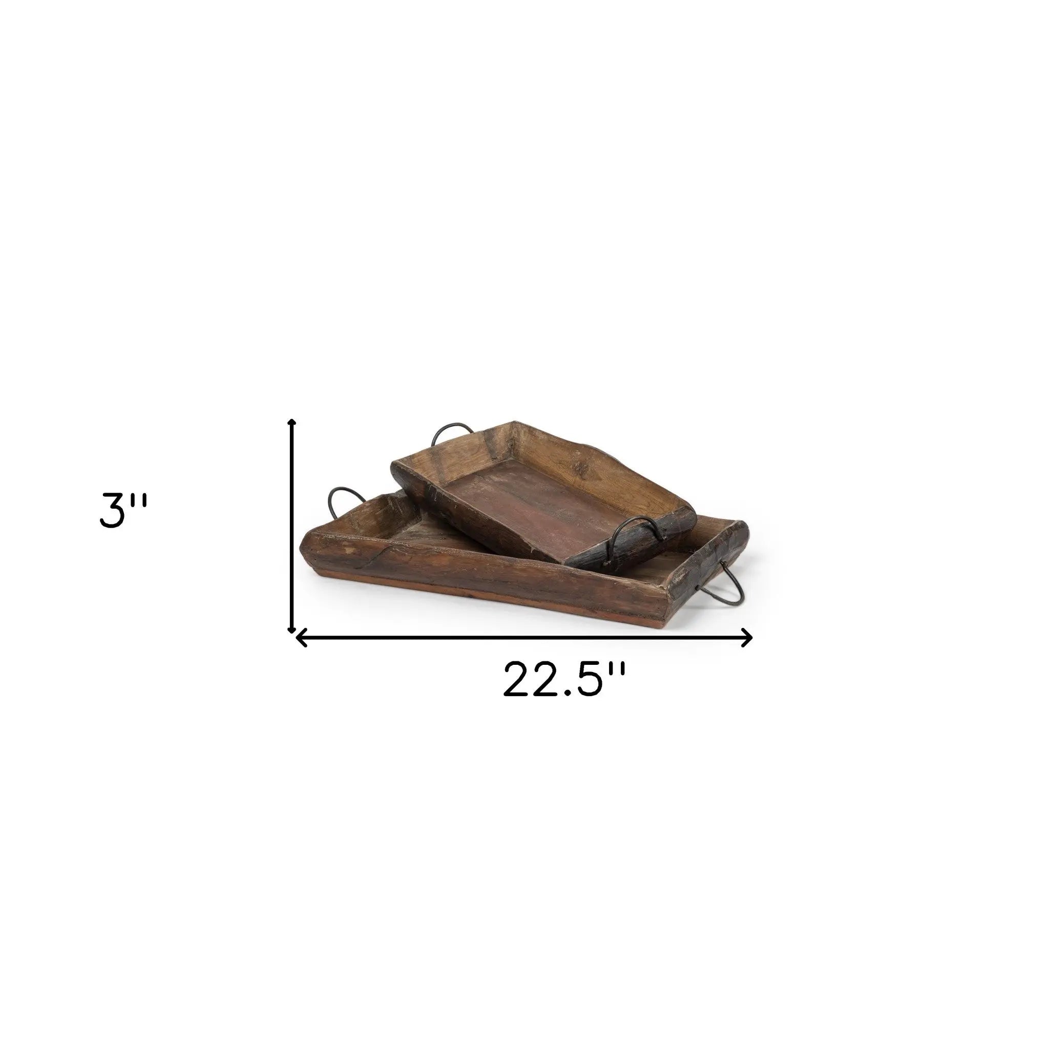 Set of Two Brown Rectangular Wood Indoor Outdoor Serving Tray With Handles Homeroots Kitchen & Dining
