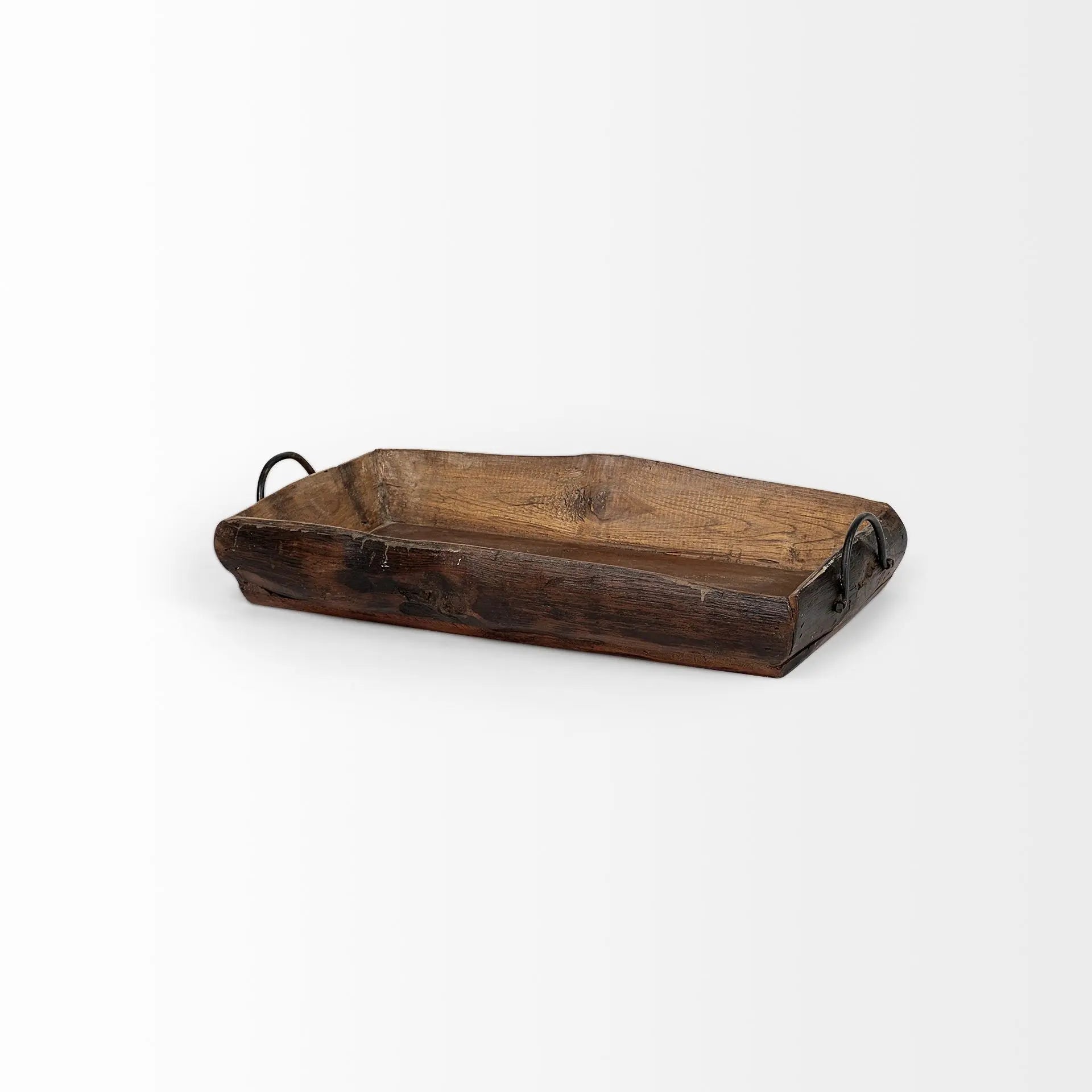 Set of Two Brown Rectangular Wood Indoor Outdoor Serving Tray With Handles Homeroots Kitchen & Dining