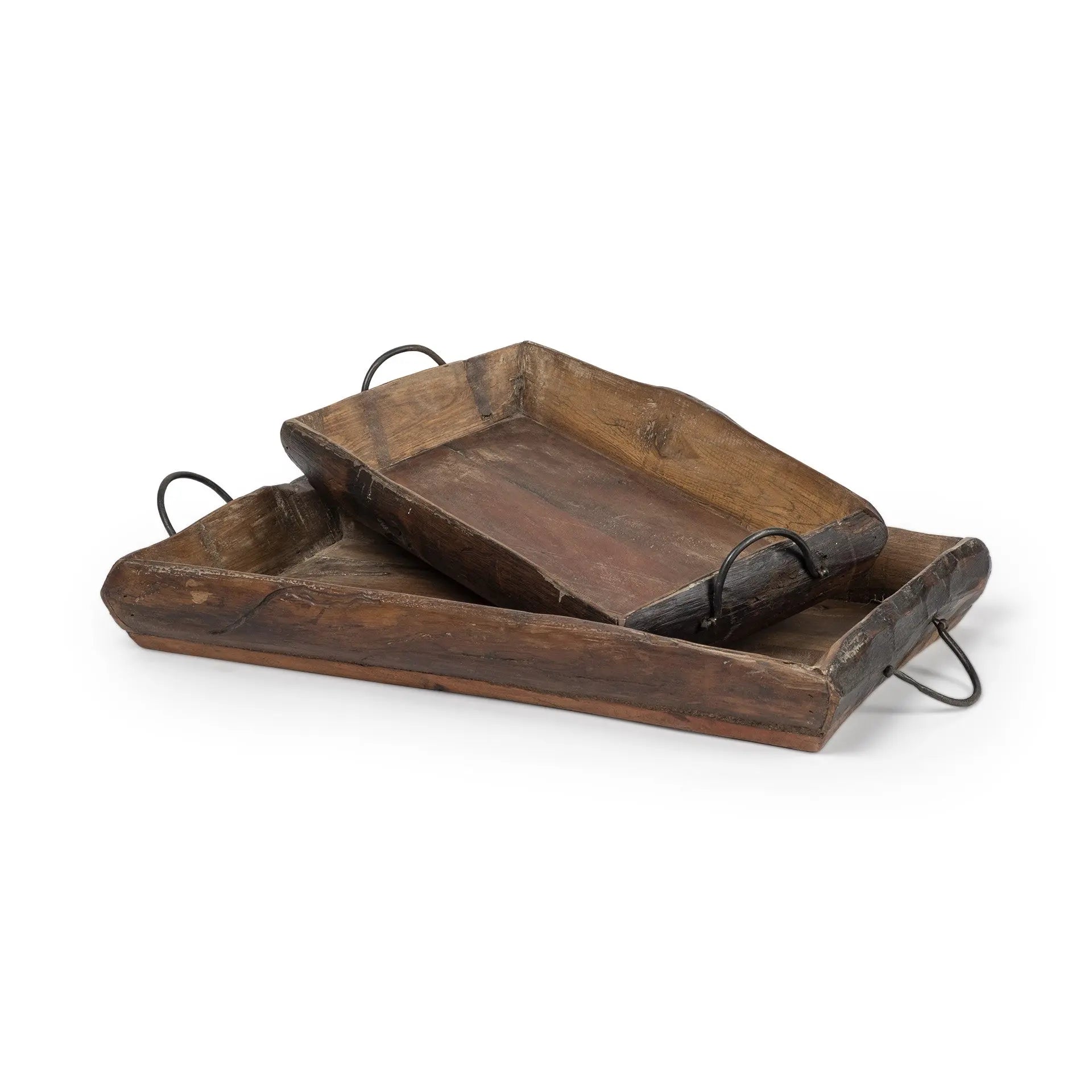 Set of Two Brown Rectangular Wood Indoor Outdoor Serving Tray With Handles Homeroots Kitchen & Dining