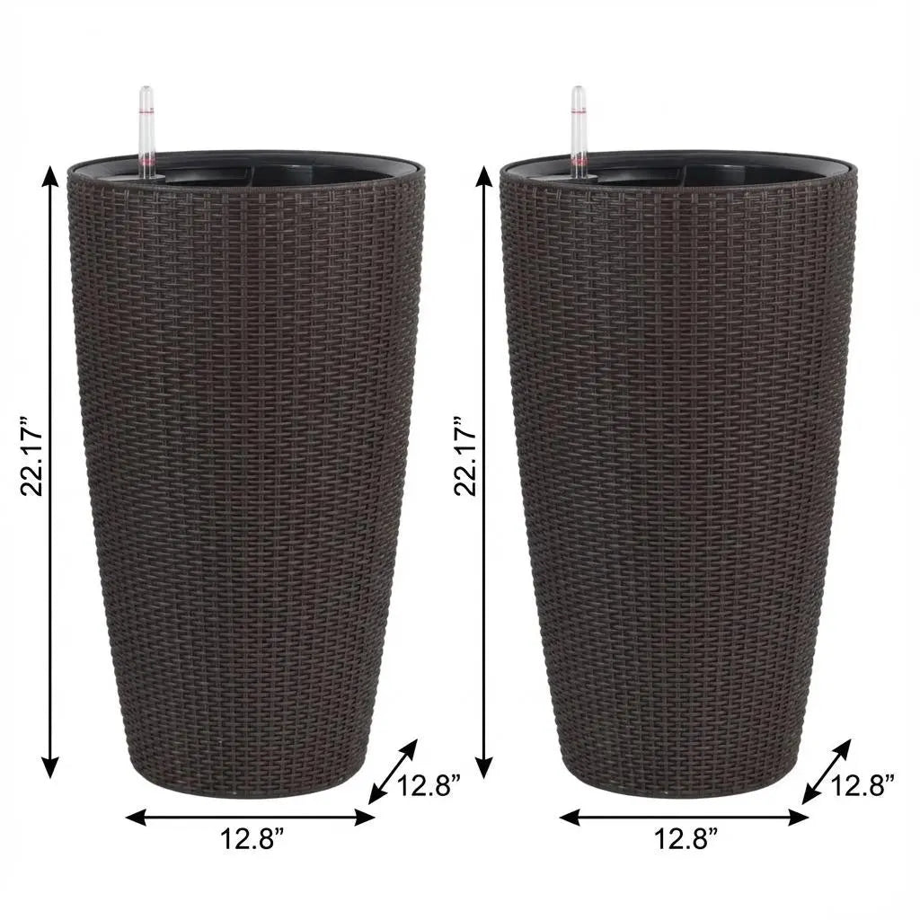Set of Two Brown Recycled Plastic Round Self Watering Planter Box Homeroots Outdoor
