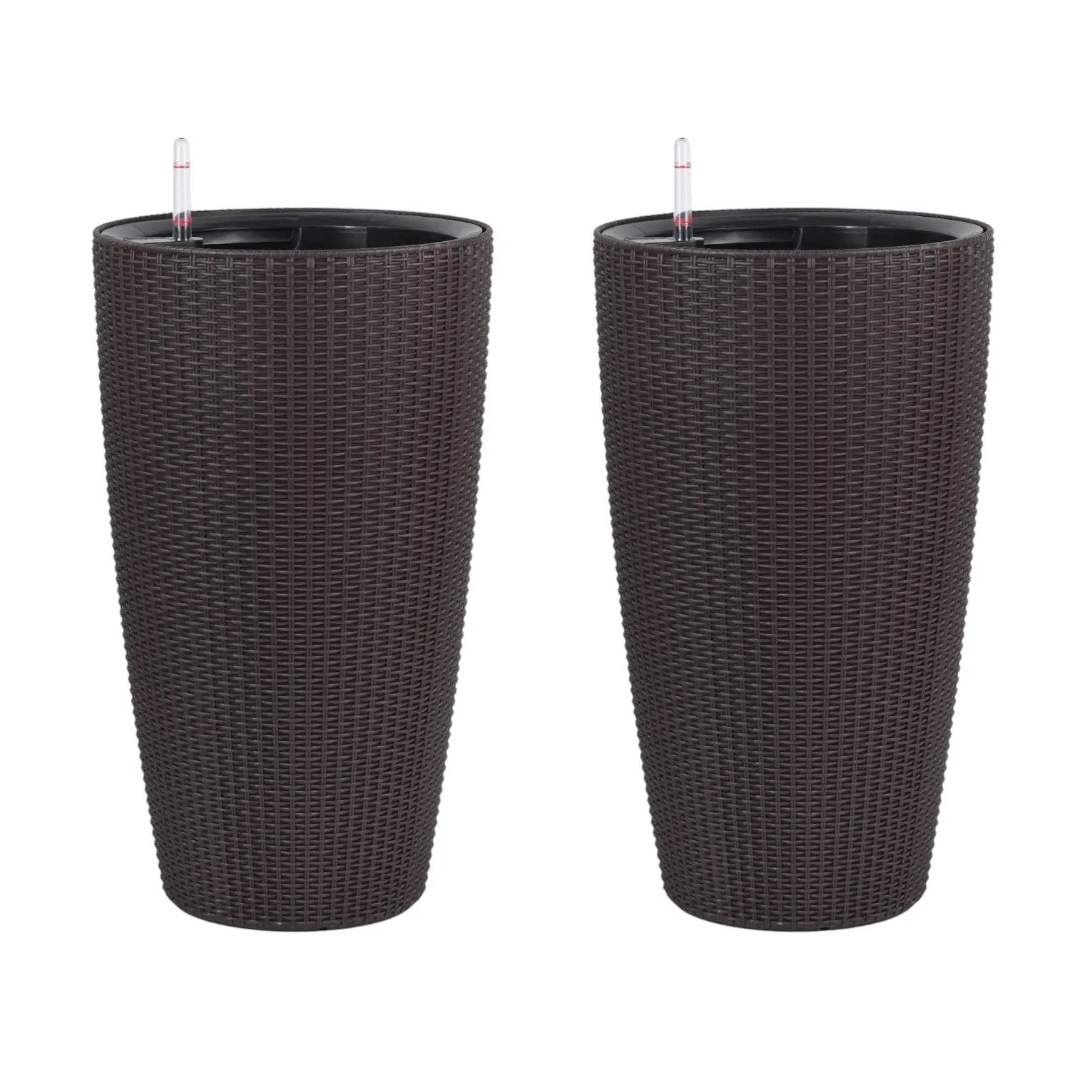 Set of Two Brown Recycled Plastic Round Self Watering Planter Box Homeroots Outdoor