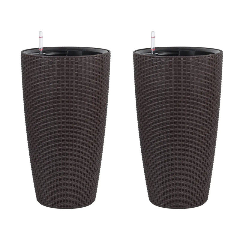 Set of Two Brown Recycled Plastic Round Self Watering Planter Box Homeroots Outdoor