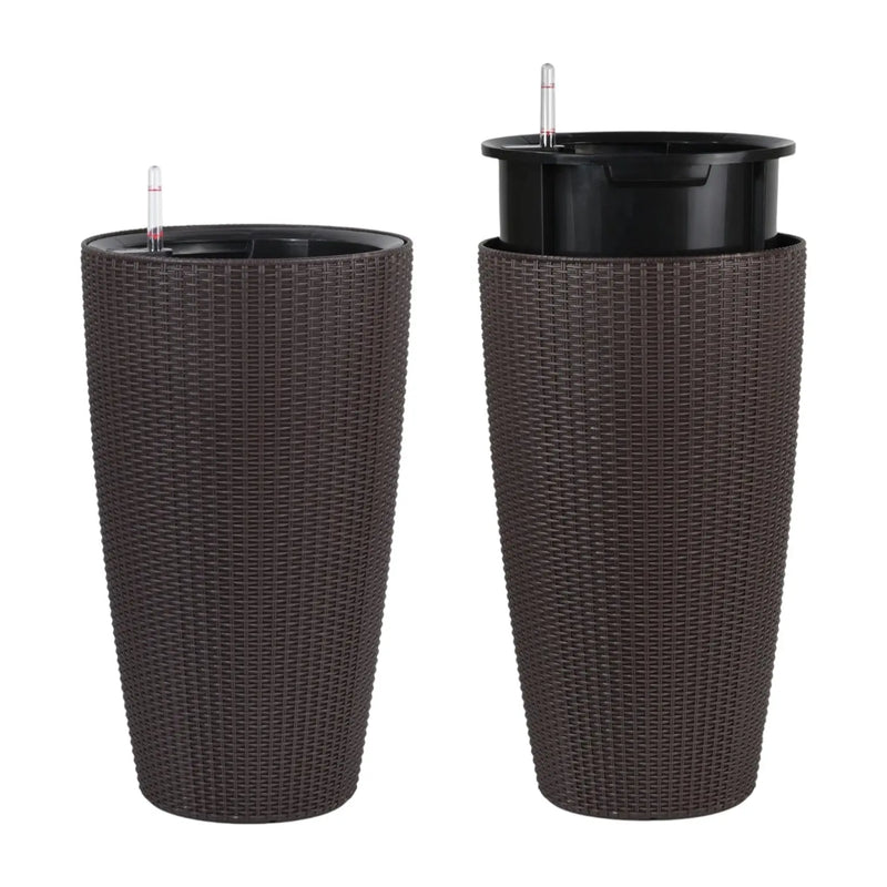 Set of Two Brown Recycled Plastic Round Self Watering Planter Box Homeroots Outdoor