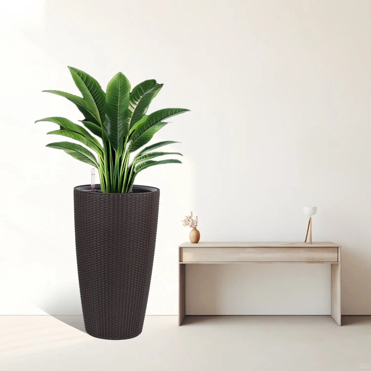 Set of Two Brown Recycled Plastic Round Self Watering Planter Box Homeroots Outdoor