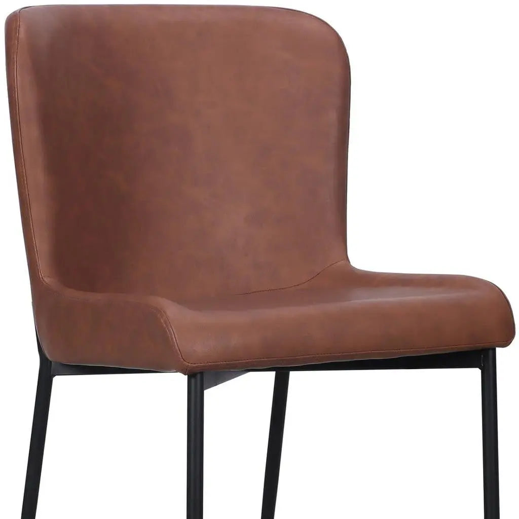 Set of Two Brown Slipcovered Faux Leather Dining Side Chairs Homeroots Kitchen & Dining
