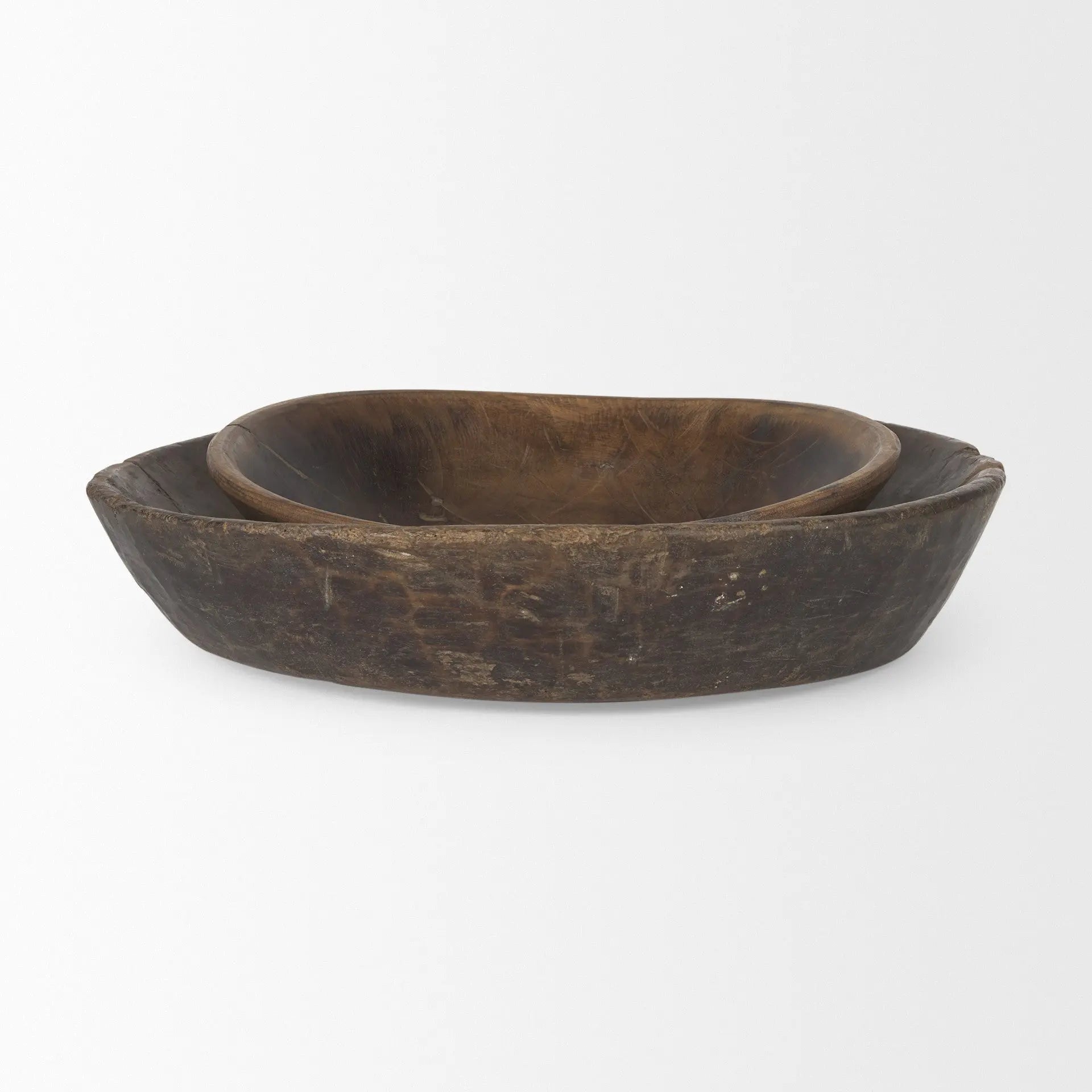 Set of Two Brown Solid Wood Round Centerpiece Bowl Homeroots Kitchen & Dining