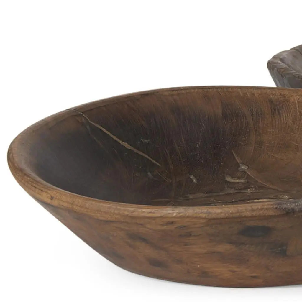 Set of Two Brown Solid Wood Round Centerpiece Bowl Homeroots Kitchen & Dining