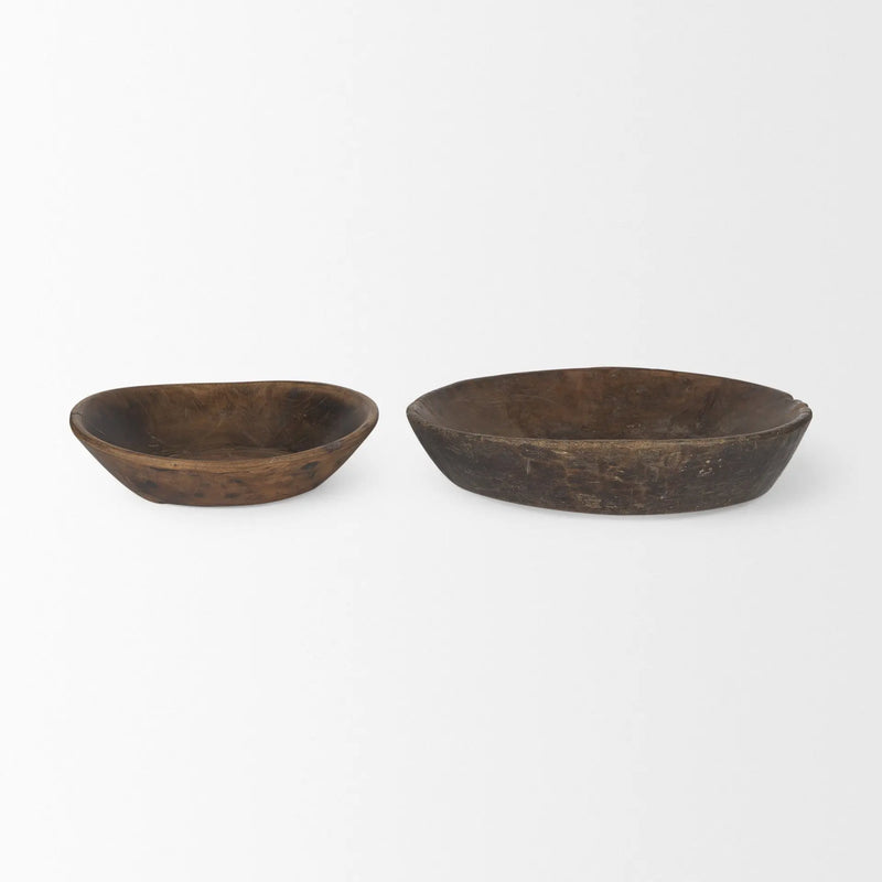 Set of Two Brown Solid Wood Round Centerpiece Bowl Homeroots Kitchen & Dining