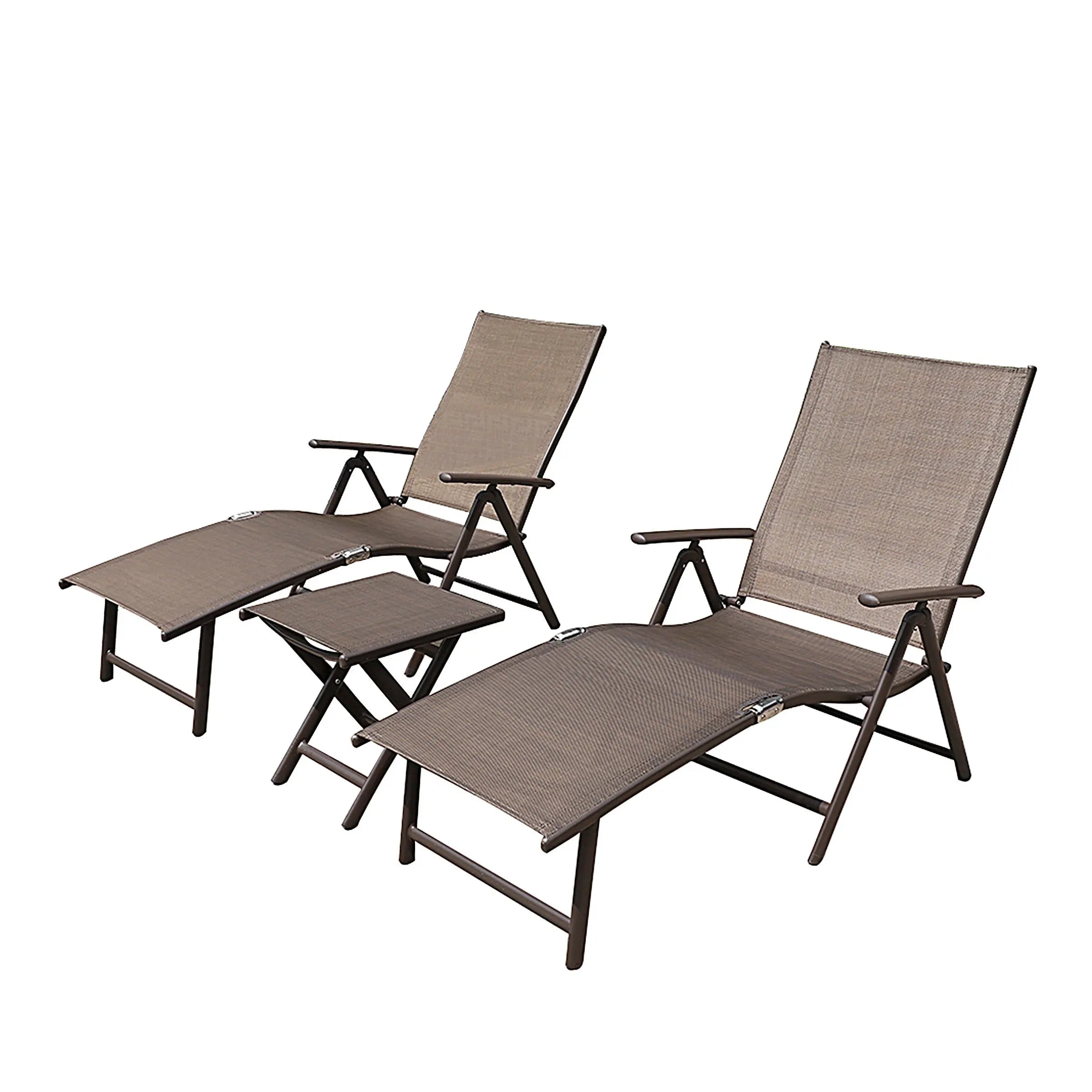 Set of Two Brown Steel Six Position Adjustable Outdoor Chaise Lounges Homeroots Outdoor