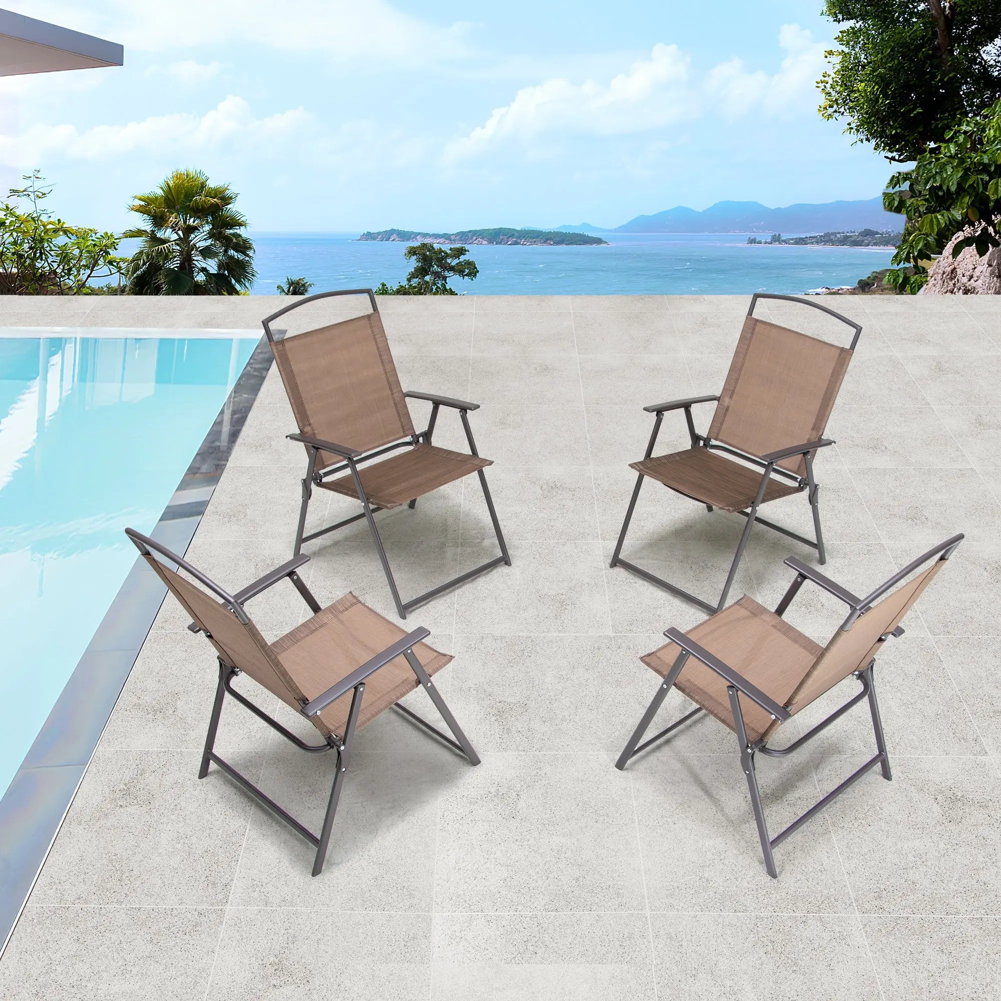 Set of Two Brown Steel Six Position Adjustable Outdoor Stacking Dining Chairs Homeroots Outdoor