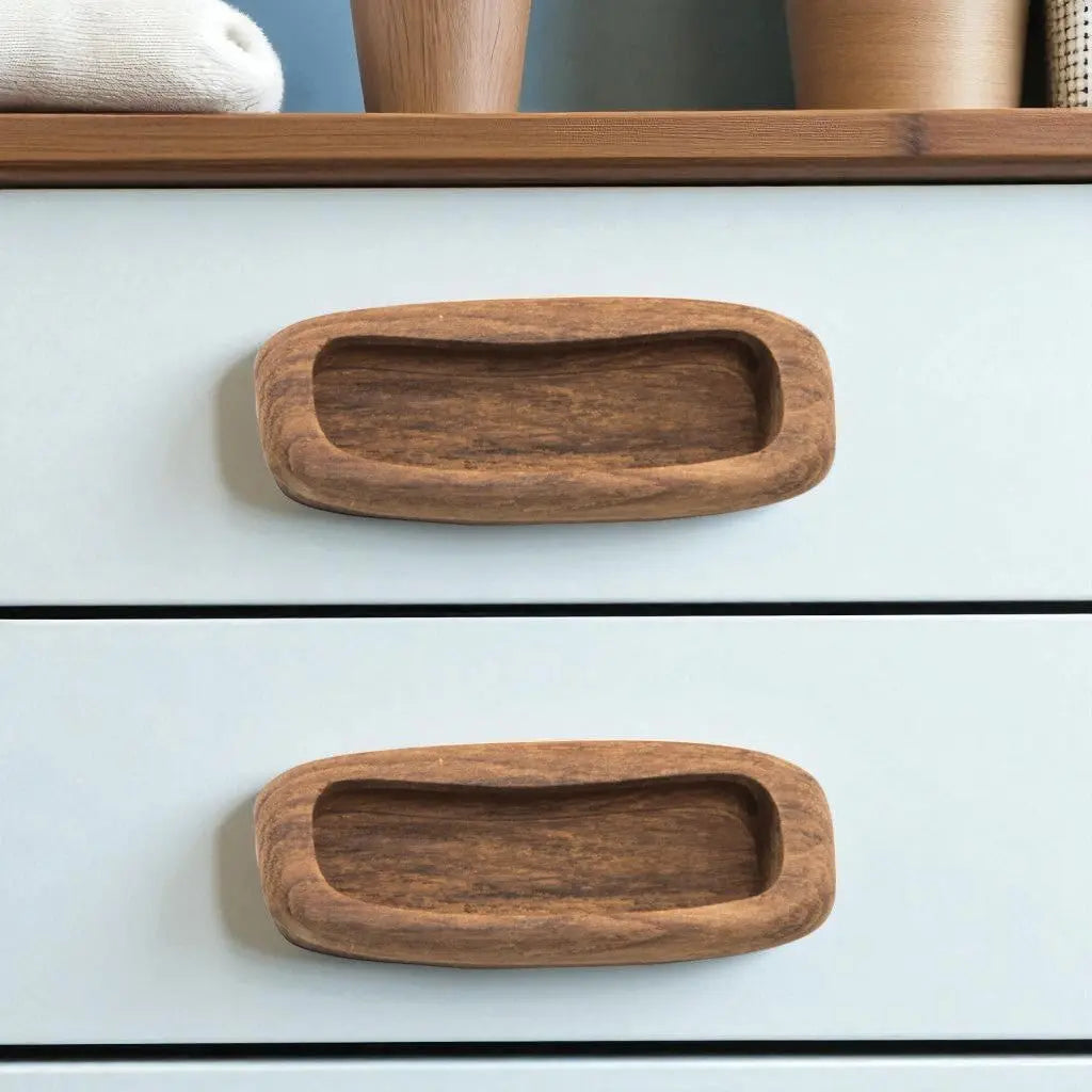 Set of Two Brown Teak Wood Drawer Pull Knobs Homeroots Home Decor