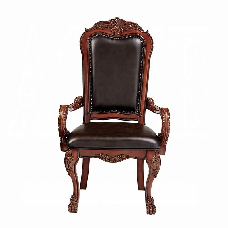 Set of Two Brown Upholstered Faux Leather Queen Anne Back Dining Arm Chairs Homeroots Kitchen & Dining