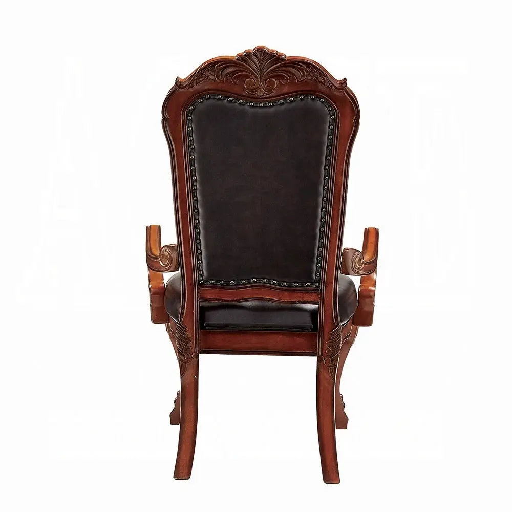 Set of Two Brown Upholstered Faux Leather Queen Anne Back Dining Arm Chairs Homeroots Kitchen & Dining