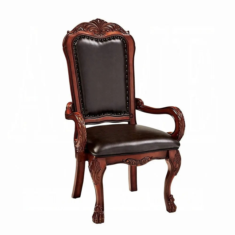 Set of Two Brown Upholstered Faux Leather Queen Anne Back Dining Arm Chairs Homeroots Kitchen & Dining