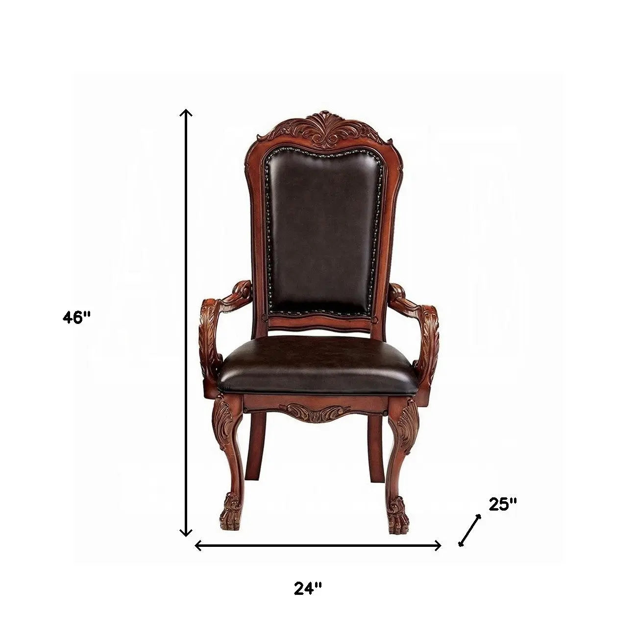 Set of Two Brown Upholstered Faux Leather Queen Anne Back Dining Arm Chairs Homeroots Kitchen & Dining