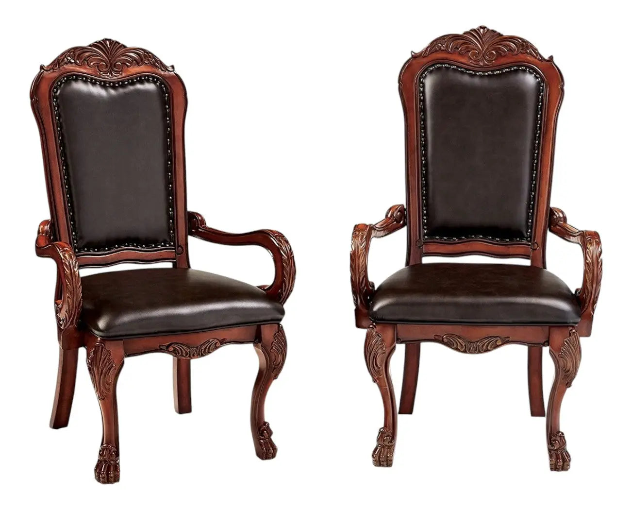 Set of Two Brown Upholstered Faux Leather Queen Anne Back Dining Arm Chairs Homeroots Kitchen & Dining