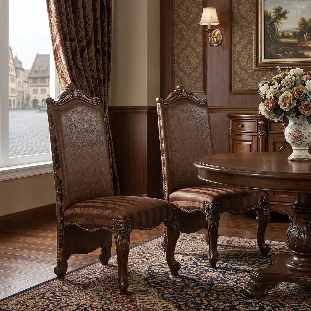 Set of Two Brown Upholstered Faux Leather Queen Anne Back Dining Side Chairs Homeroots Kitchen & Dining