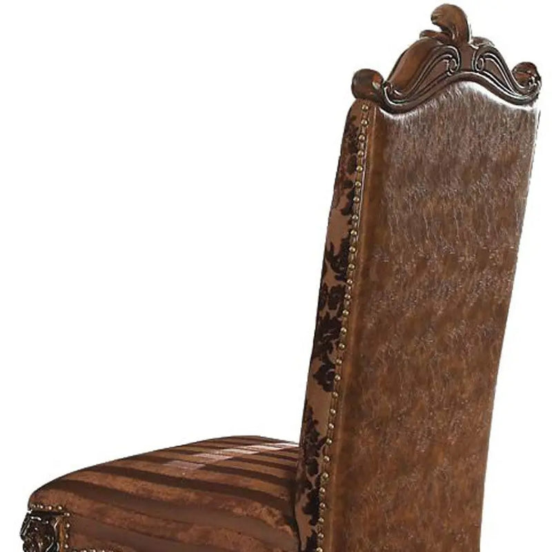 Set of Two Brown Upholstered Faux Leather Queen Anne Back Dining Side Chairs Homeroots Kitchen & Dining