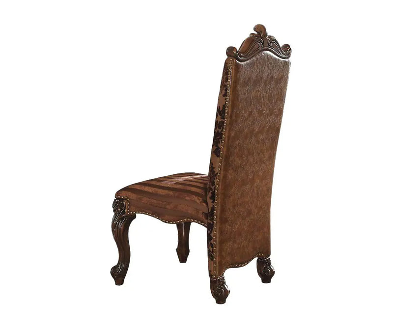 Set of Two Brown Upholstered Faux Leather Queen Anne Back Dining Side Chairs Homeroots Kitchen & Dining