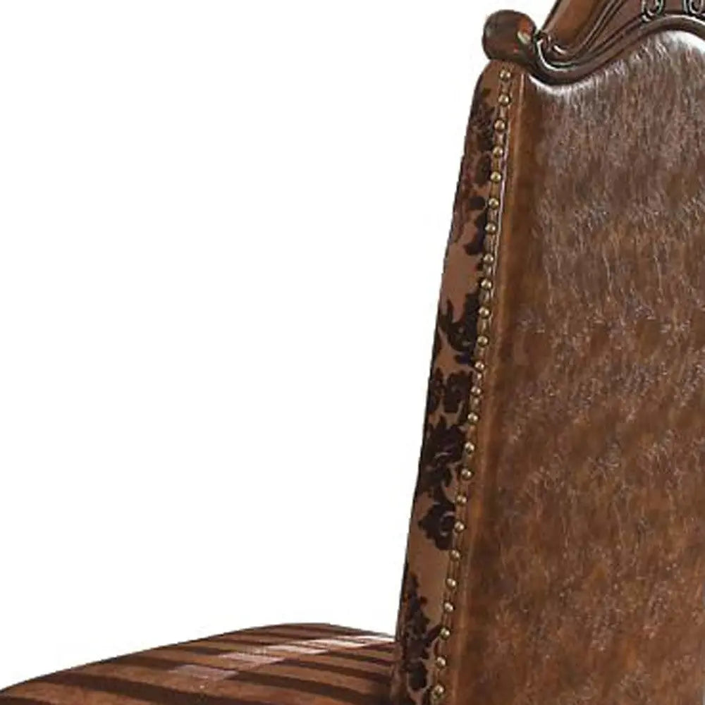 Set of Two Brown Upholstered Faux Leather Queen Anne Back Dining Side Chairs Homeroots Kitchen & Dining