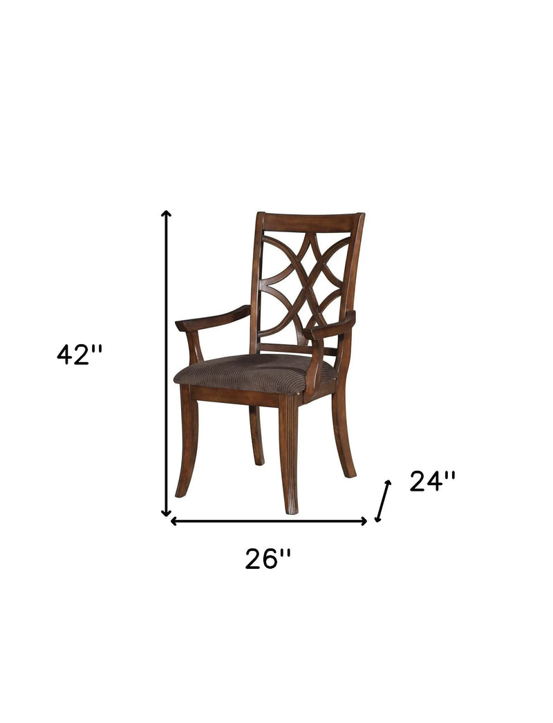 Set of Two Brown Upholstered Microfiber And Solid Wood Open Back Dining Arm Chairs Homeroots Kitchen & Dining