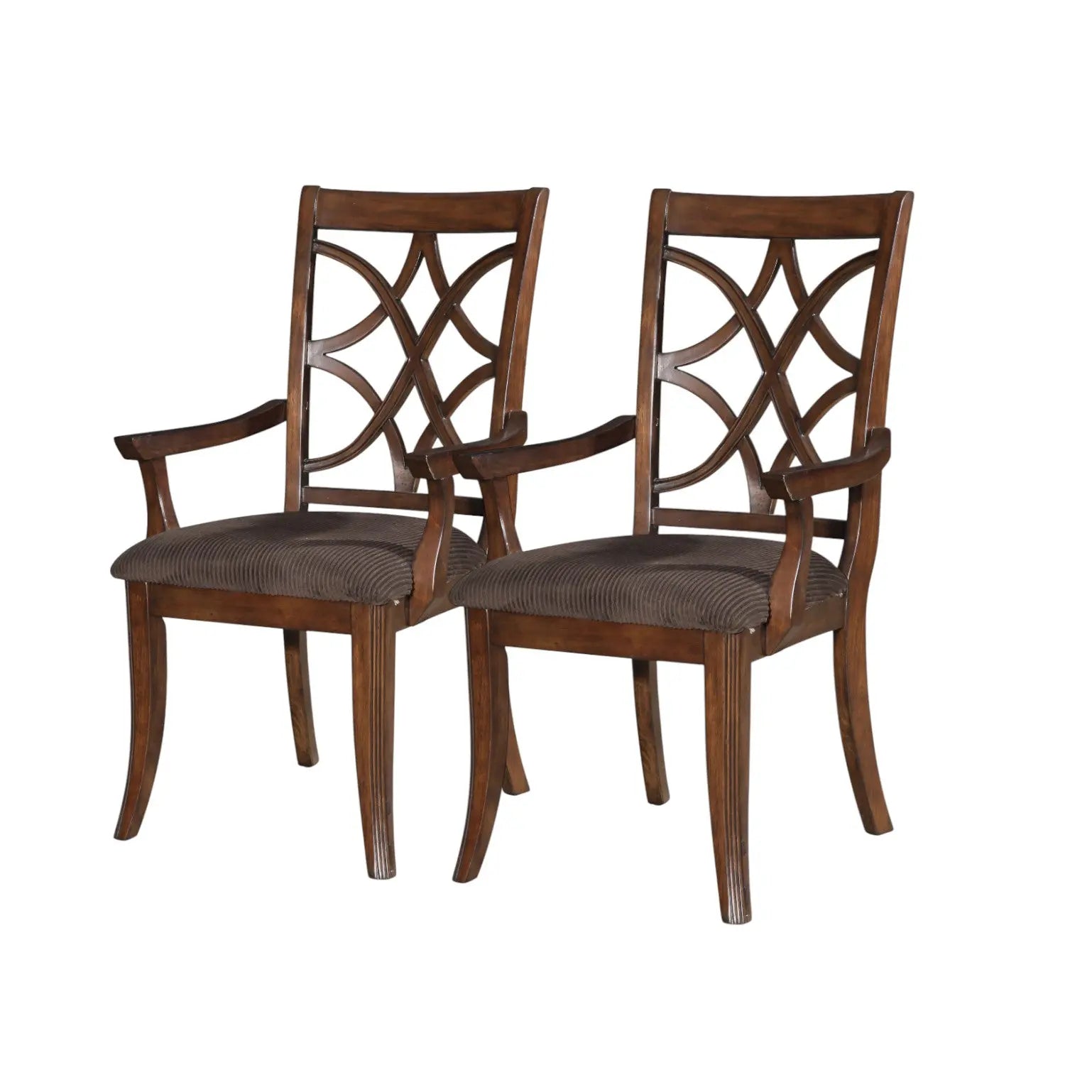 Set of Two Brown Upholstered Microfiber And Solid Wood Open Back Dining Arm Chairs Homeroots Kitchen & Dining