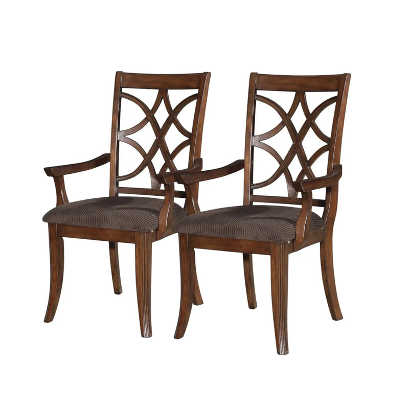 Set of Two Brown Upholstered Microfiber And Solid Wood Open Back Dining Arm Chairs Homeroots Kitchen & Dining