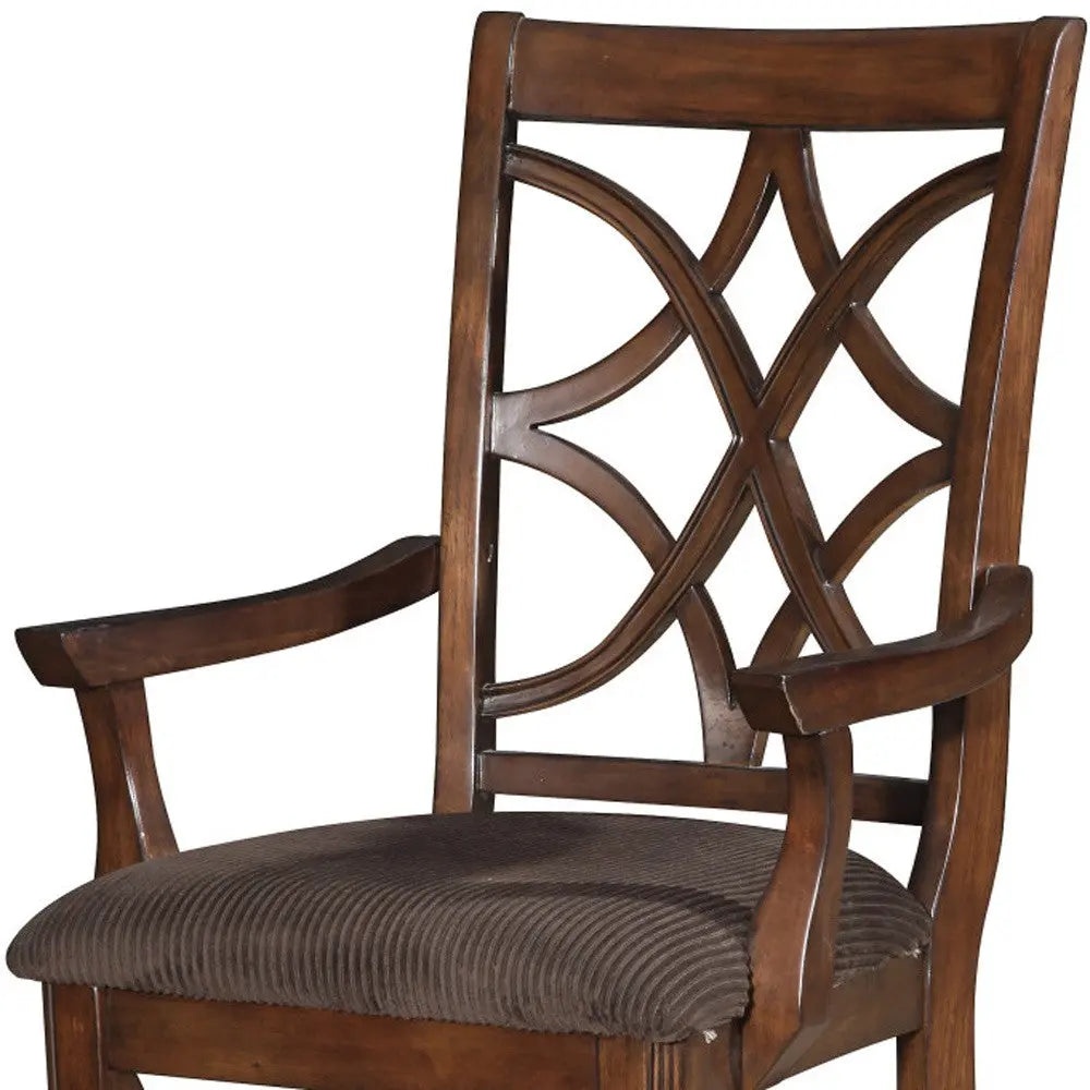 Set of Two Brown Upholstered Microfiber And Solid Wood Open Back Dining Arm Chairs Homeroots Kitchen & Dining