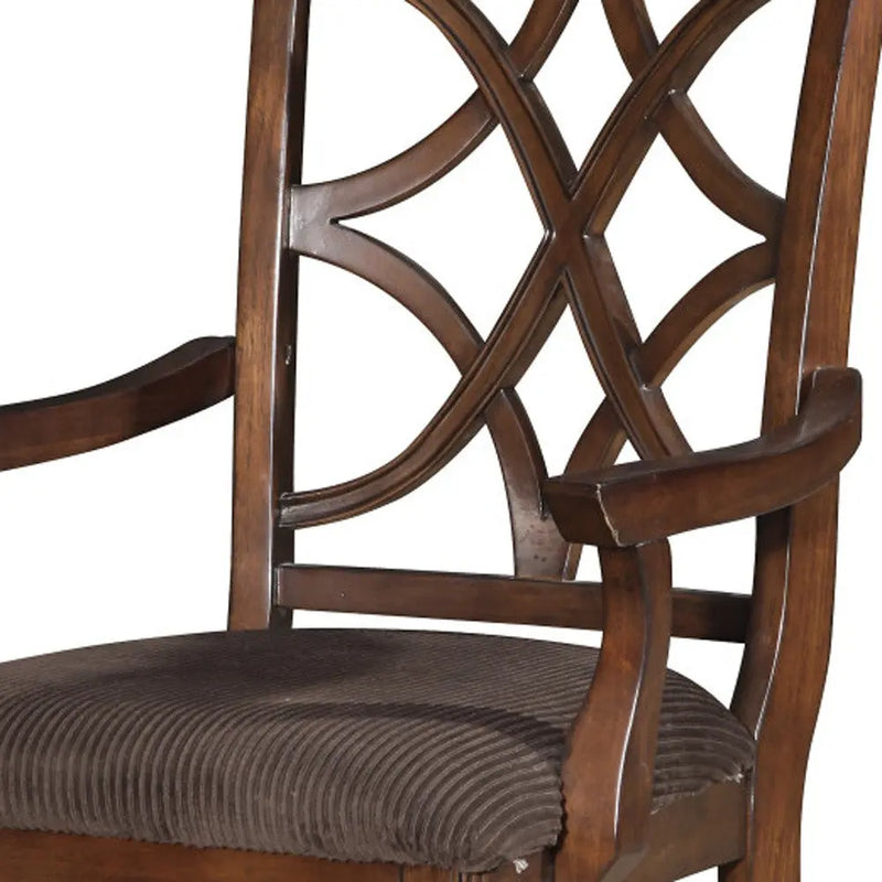 Set of Two Brown Upholstered Microfiber And Solid Wood Open Back Dining Arm Chairs Homeroots Kitchen & Dining