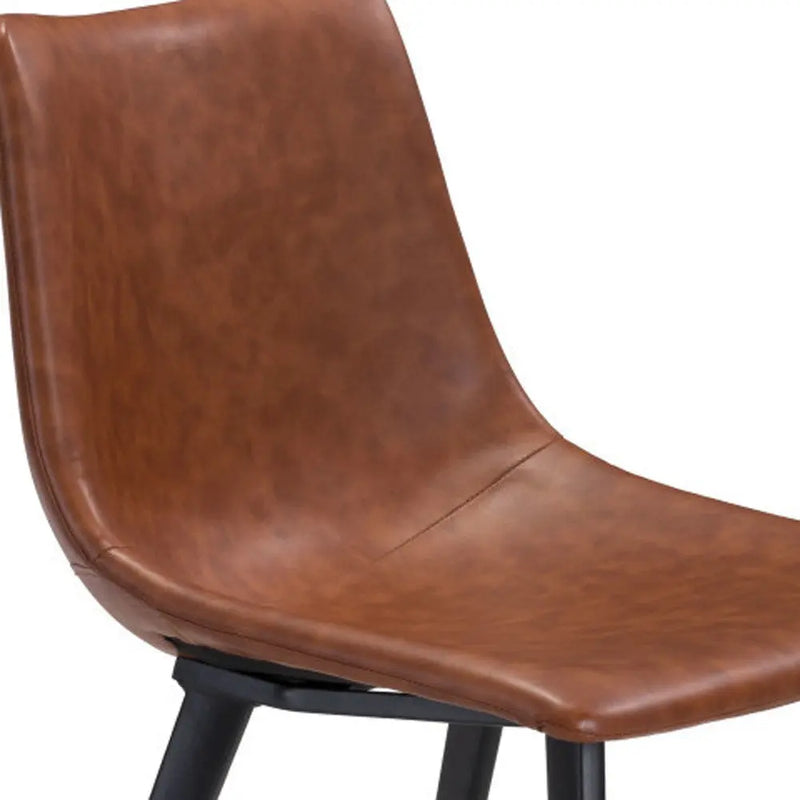 Set of Two Brown Vintage Look Faux Leather Slight Scoop Dining Chairs Homeroots Kitchen & Dining