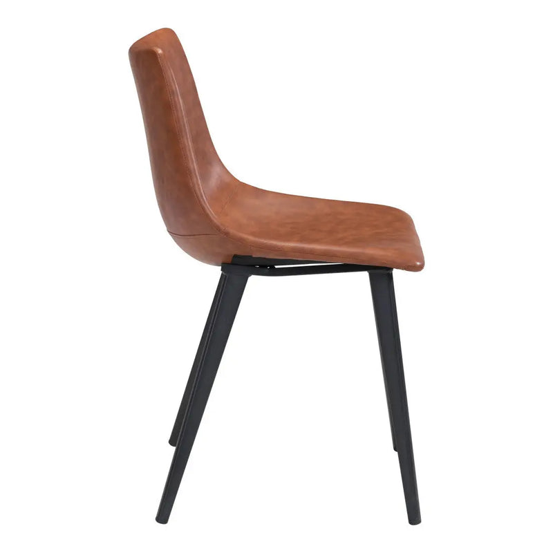 Set of Two Brown Vintage Look Faux Leather Slight Scoop Dining Chairs Homeroots Kitchen & Dining