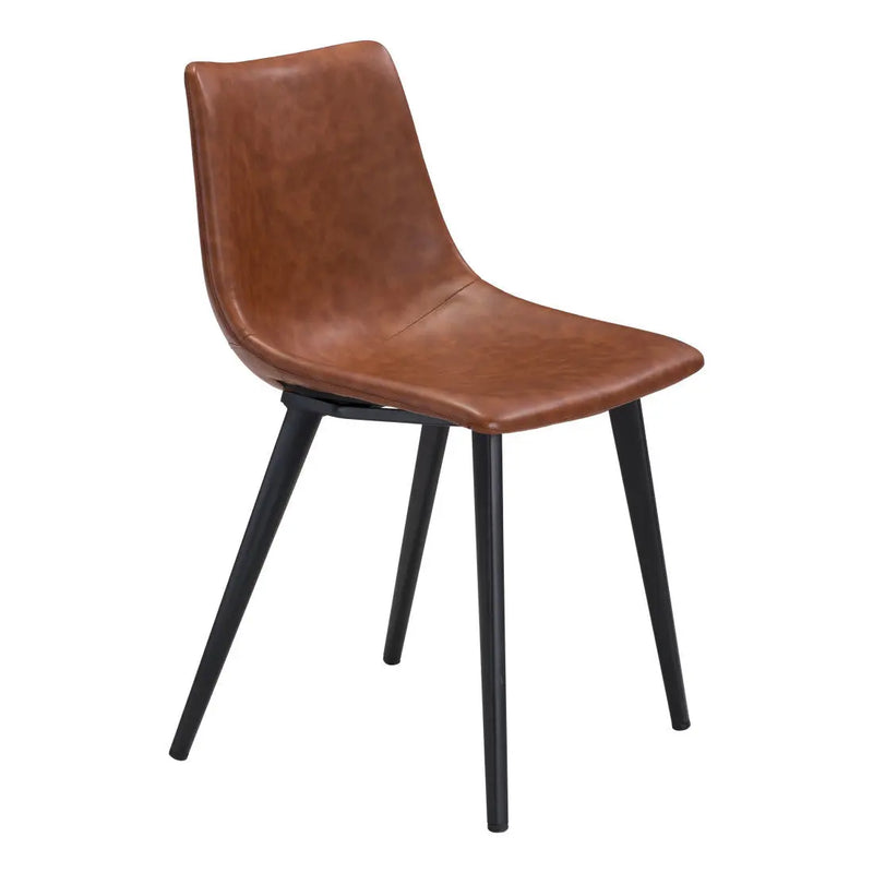 Set of Two Brown Vintage Look Faux Leather Slight Scoop Dining Chairs Homeroots Kitchen & Dining