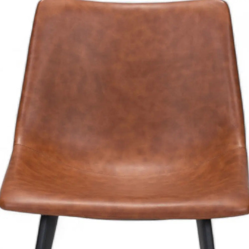Set of Two Brown Vintage Look Faux Leather Slight Scoop Dining Chairs Homeroots Kitchen & Dining