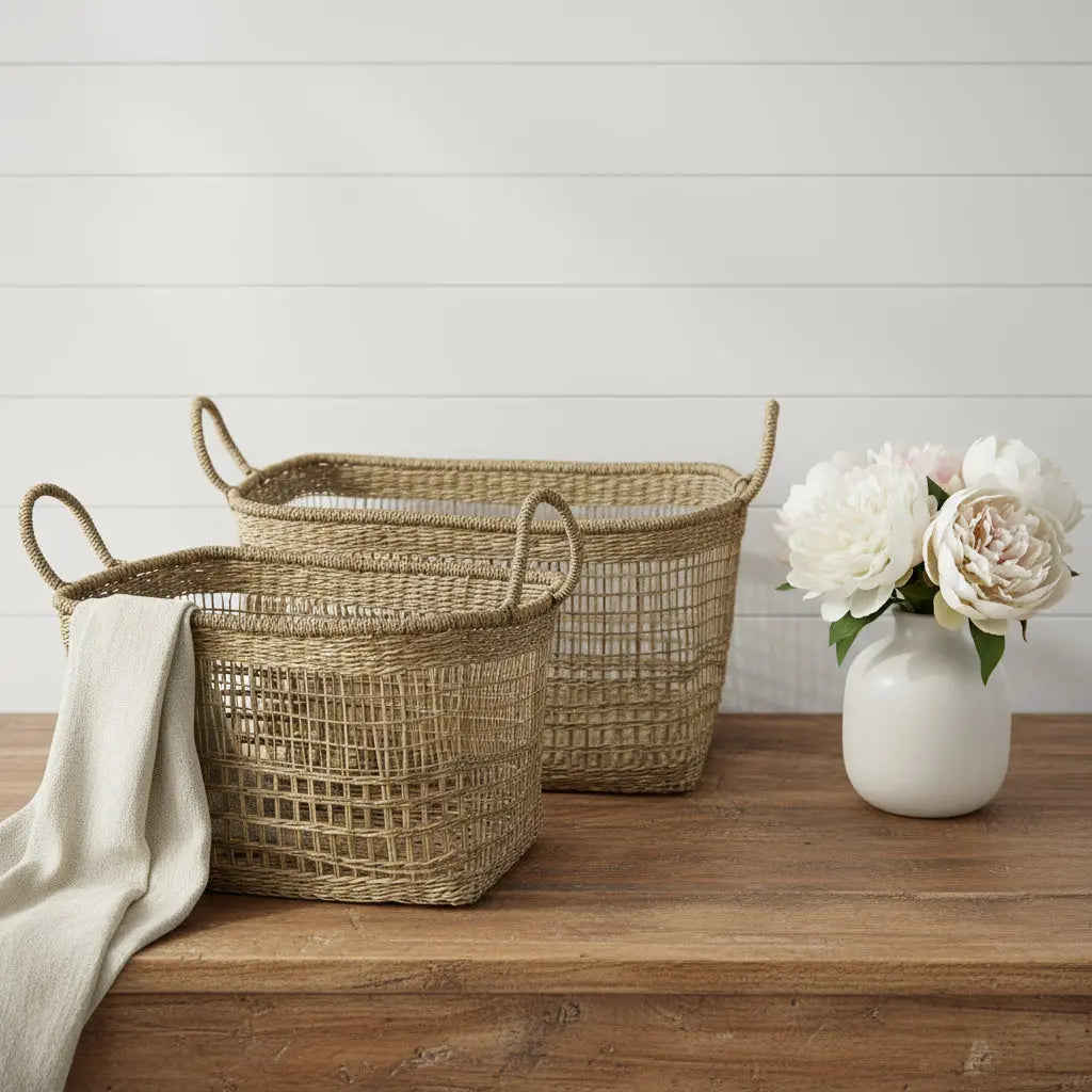 Set of Two Brown Wicker Basket - GreatEagleInc