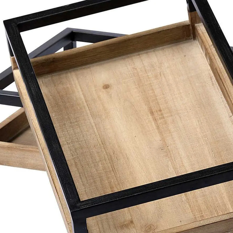 Set of Two Brown Wood Indoor Outdoor Tray With Handles Homeroots Kitchen & Dining