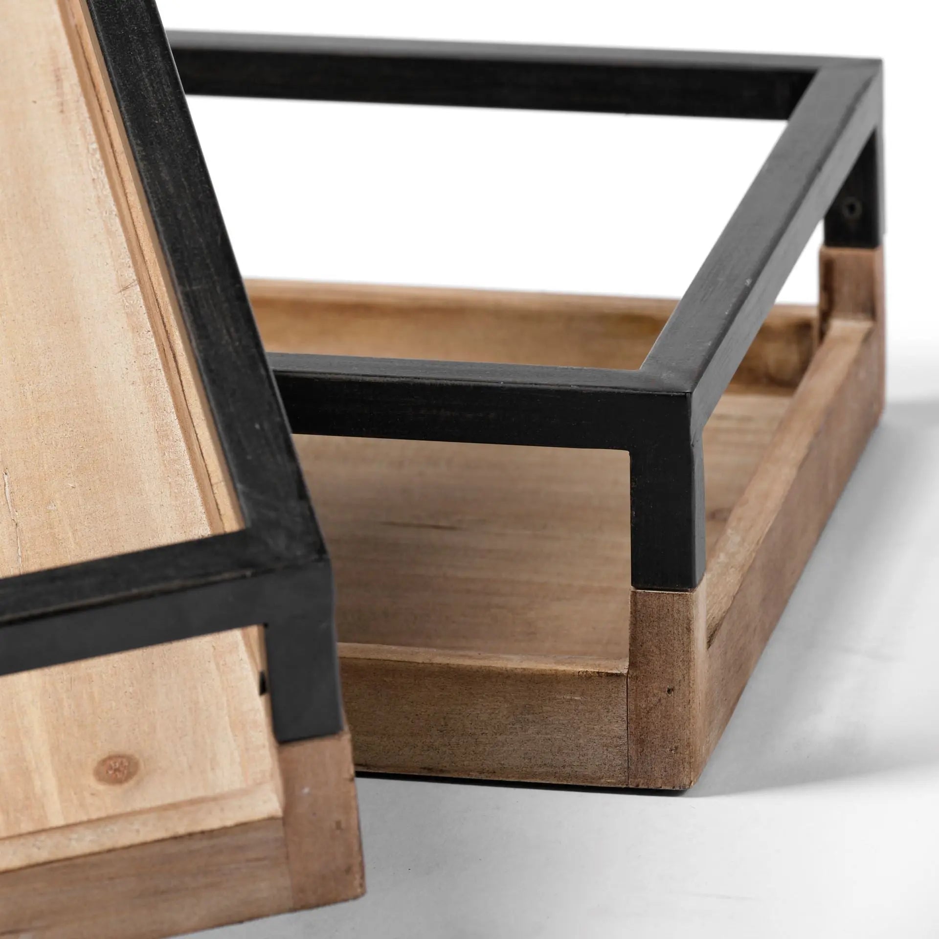 Set of Two Brown Wood Indoor Outdoor Tray With Handles Homeroots Kitchen & Dining