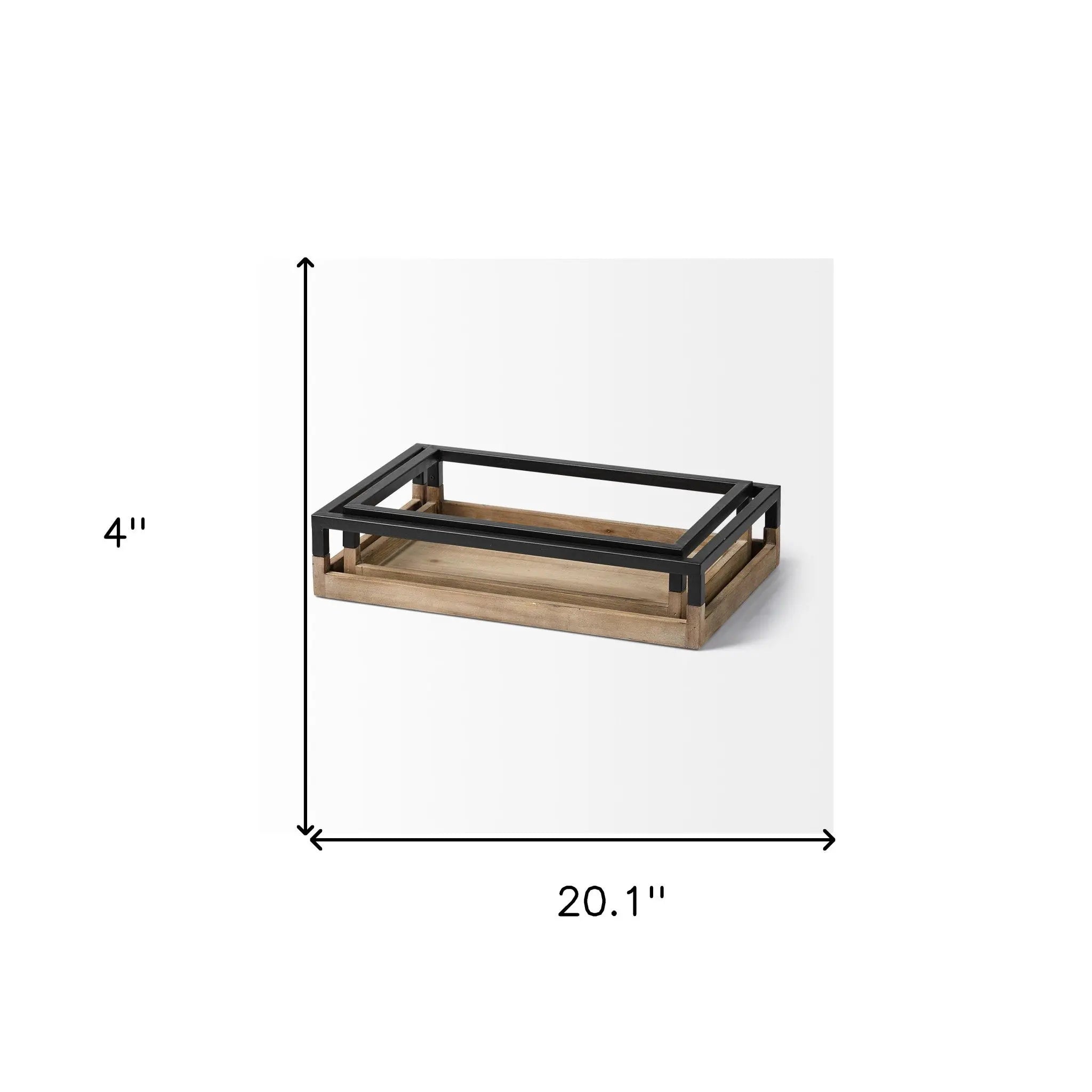 Set of Two Brown Wood Indoor Outdoor Tray With Handles Homeroots Kitchen & Dining