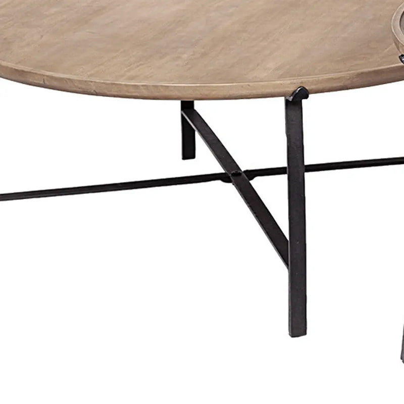 Set of Two Brown and Black Solid Wood and Iron Round Nested Coffee Tables Homeroots Living Room