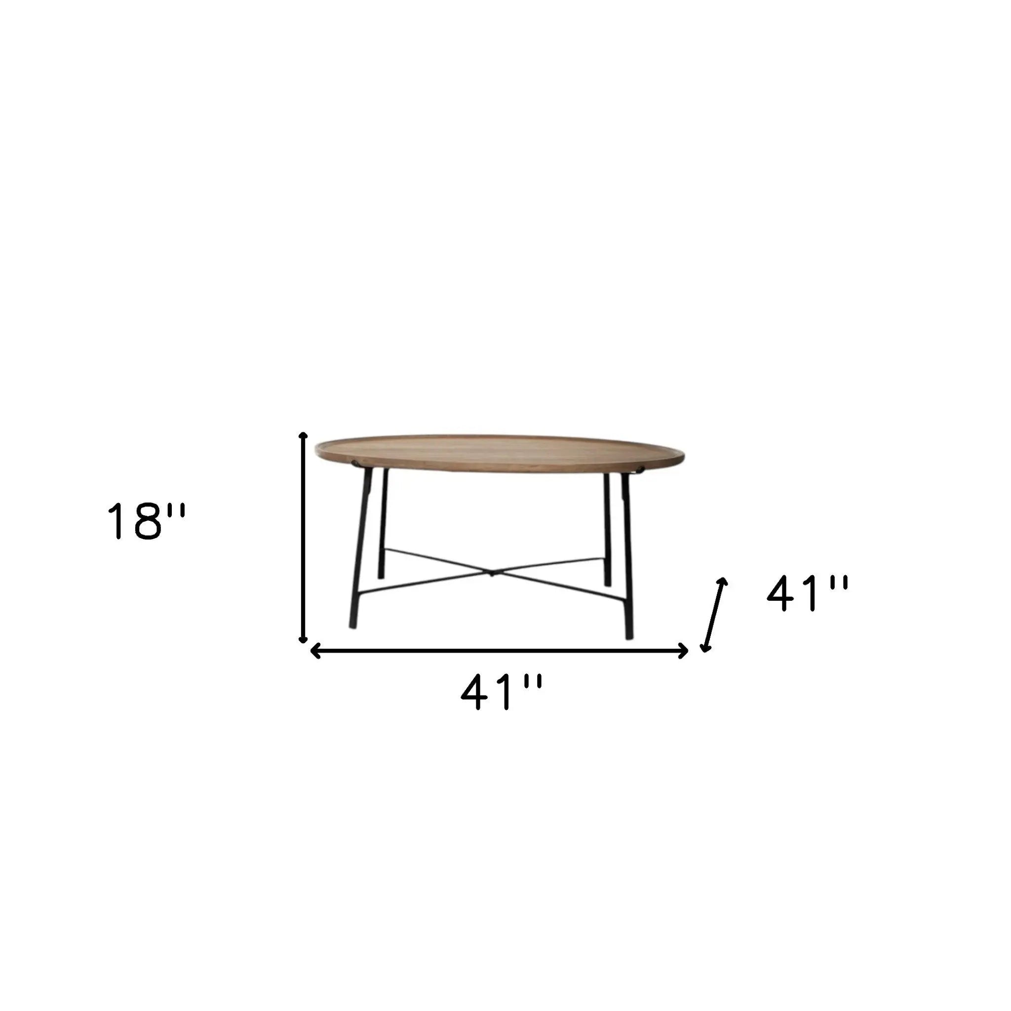 Set of Two Brown and Black Solid Wood and Iron Round Nested Coffee Tables Homeroots Living Room