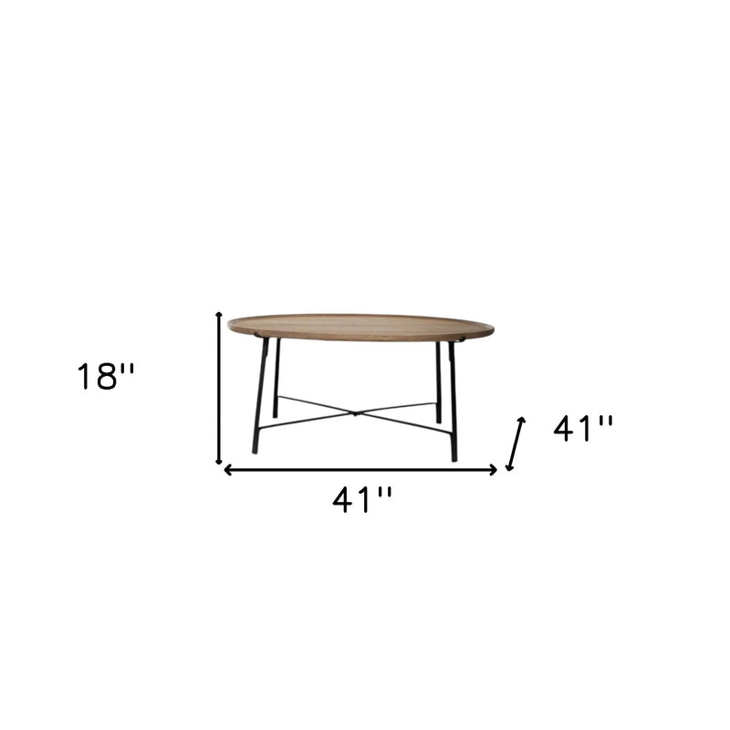 Set of Two Brown and Black Solid Wood and Iron Round Nested Coffee Tables Homeroots Living Room