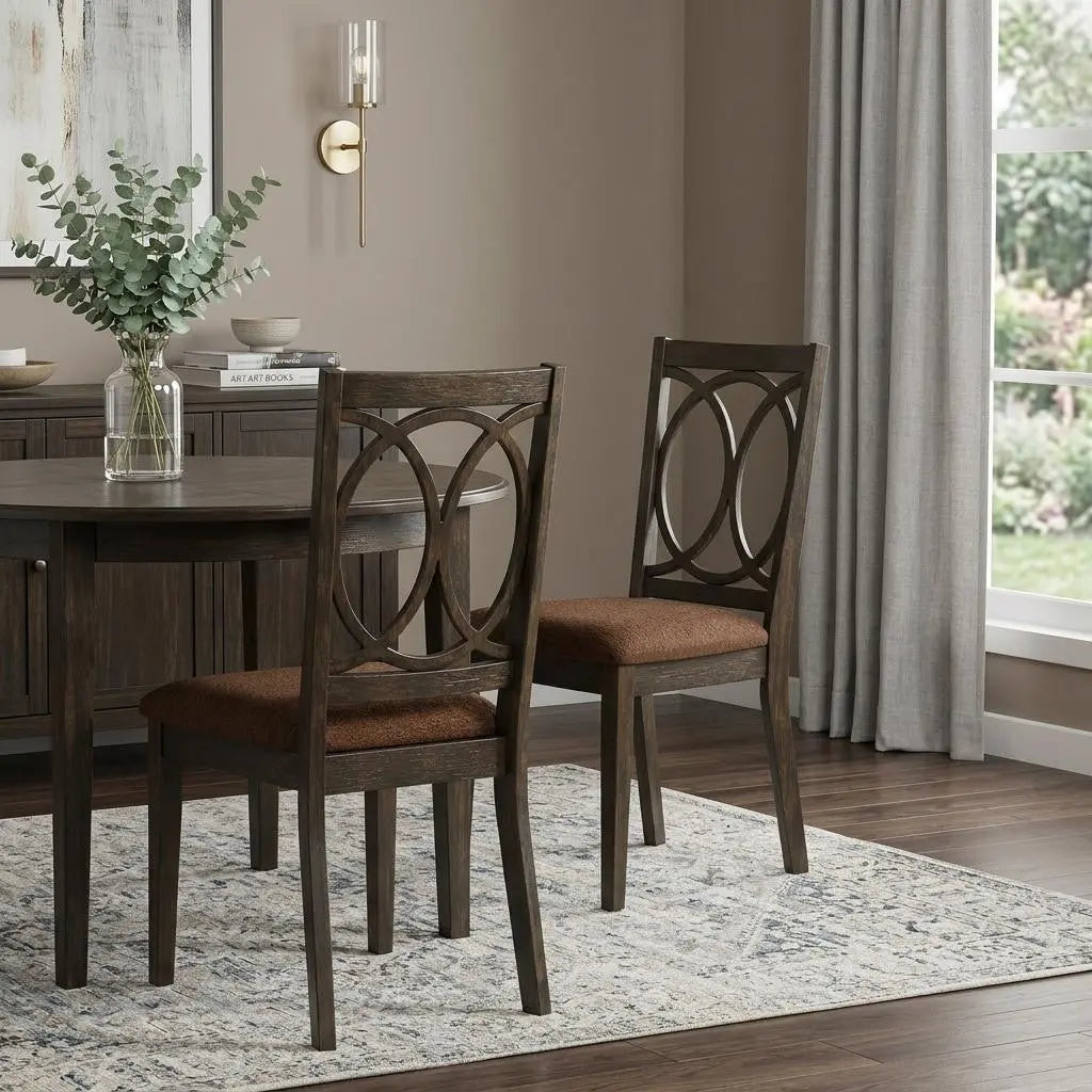 Set of Two Brown and Espresso Fabric Open Back Dining Side Chairs Homeroots Kitchen & Dining