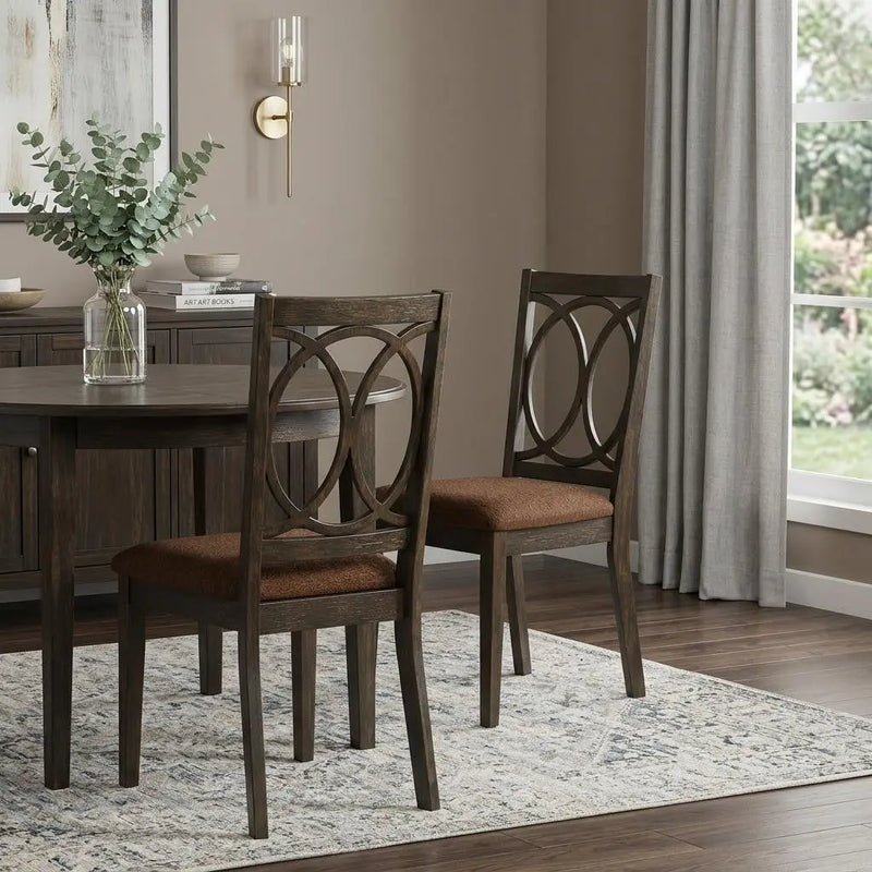 Set of Two Brown and Espresso Fabric Open Back Dining Side Chairs Homeroots Kitchen & Dining