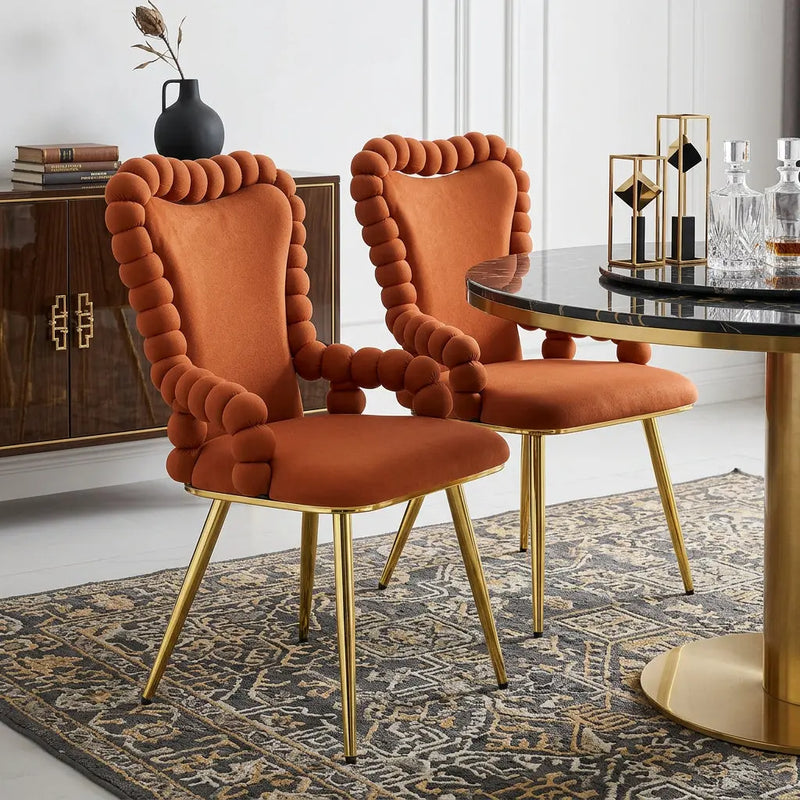 Set of Two Brown and Gold Chenille Dining Arm Chairs Homeroots Kitchen & Dining