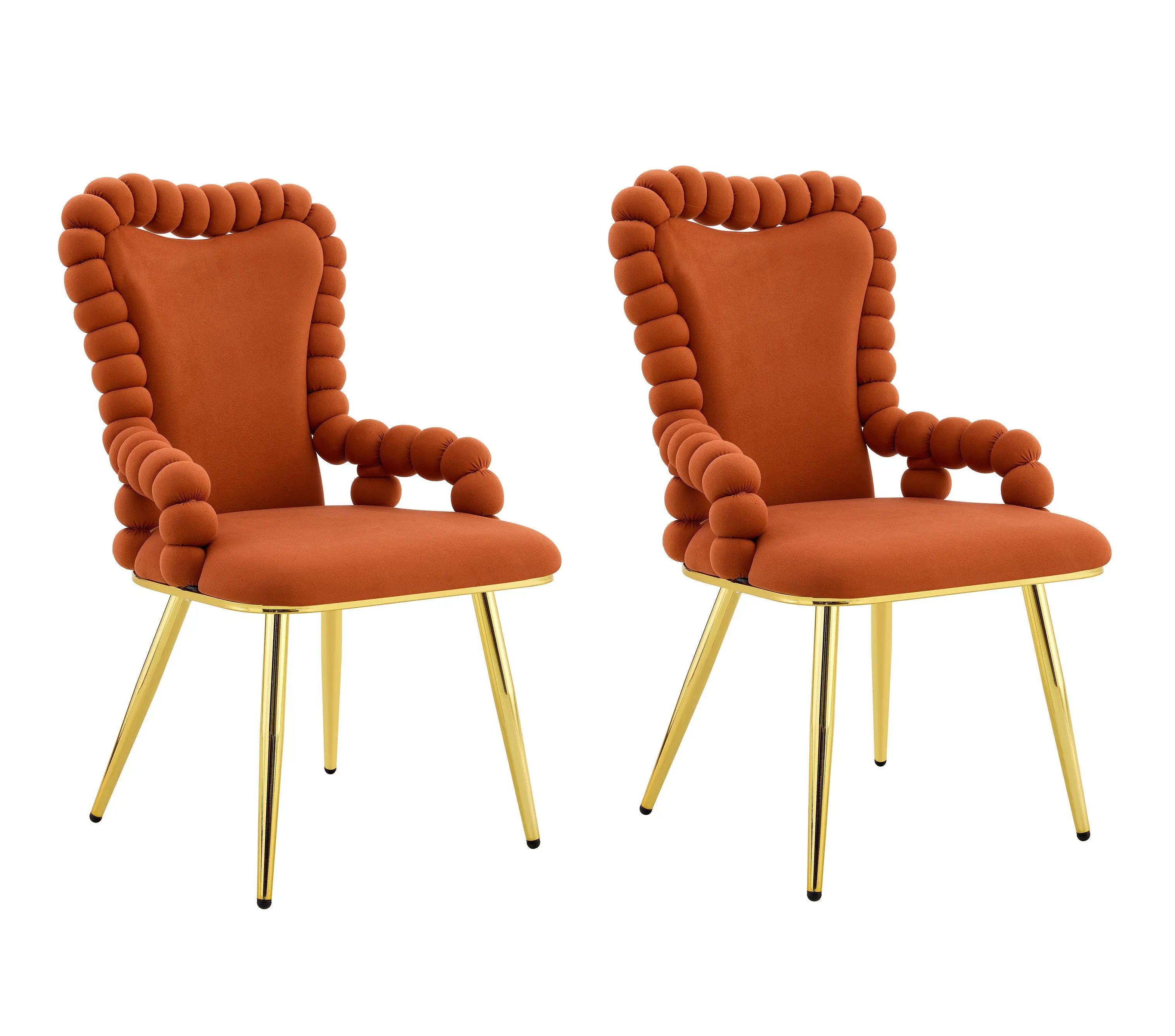 Set of Two Brown and Gold Chenille Dining Arm Chairs Homeroots Kitchen & Dining