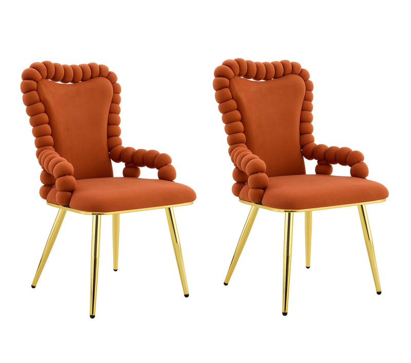 Set of Two Brown and Gold Chenille Dining Arm Chairs Homeroots Kitchen & Dining